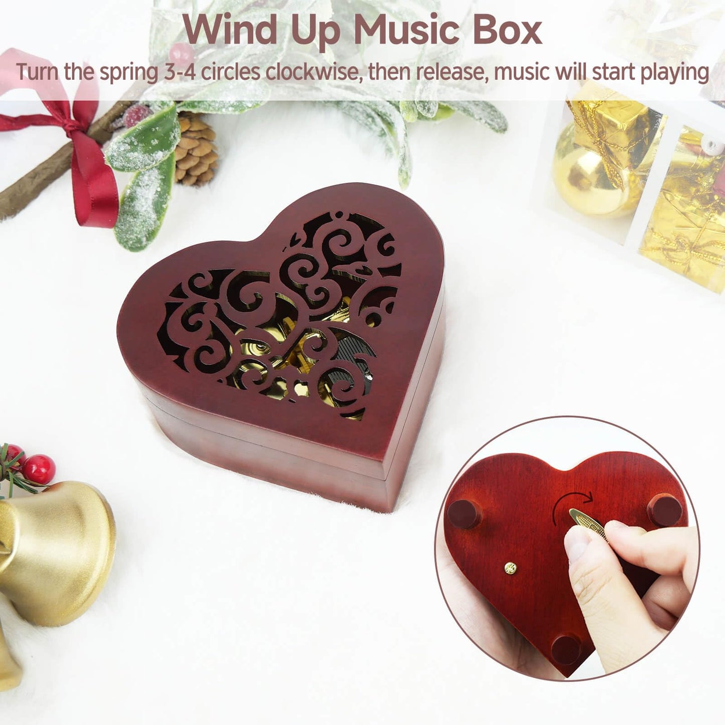 You are My Sunshine Music Box, Heart Shaped Wind Up Cute Wood Engraved Vintage Musical Gifts for Lover Girlfriend Boyfriend Husband Wife Woman Valentine's Day Christmas Anniversary Birthday Wedding