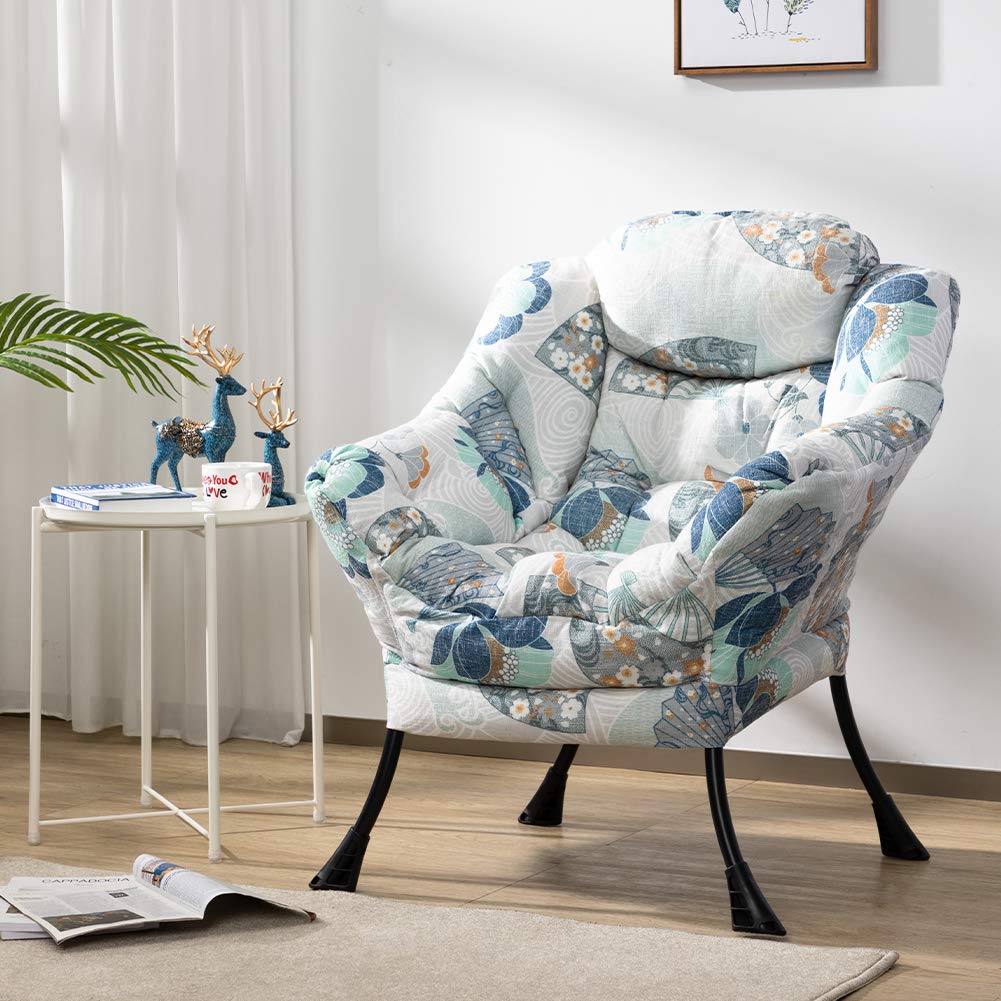 HollyHOME Modern Fabric Large Lazy Chair, Accent Oversized Comfy Reading Chair, Thick Padded Cozy Lounge Chair with Armrest, Steel Frame Leisure Sofa Chair for Living Room, Bedroom, Dorm, Fan Print
