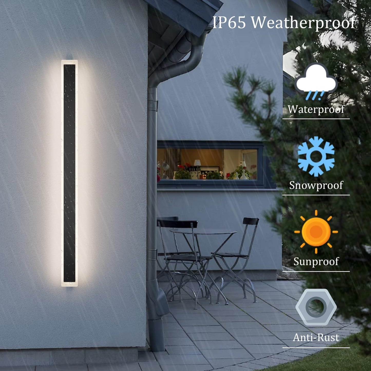 Coinmit Long Outdoor Wall Light 47.2In 4000K,Modern Black Exterior Wall Mount Outdoor Lighting IP65 Waterproof for Porch Courtyard,1Pack