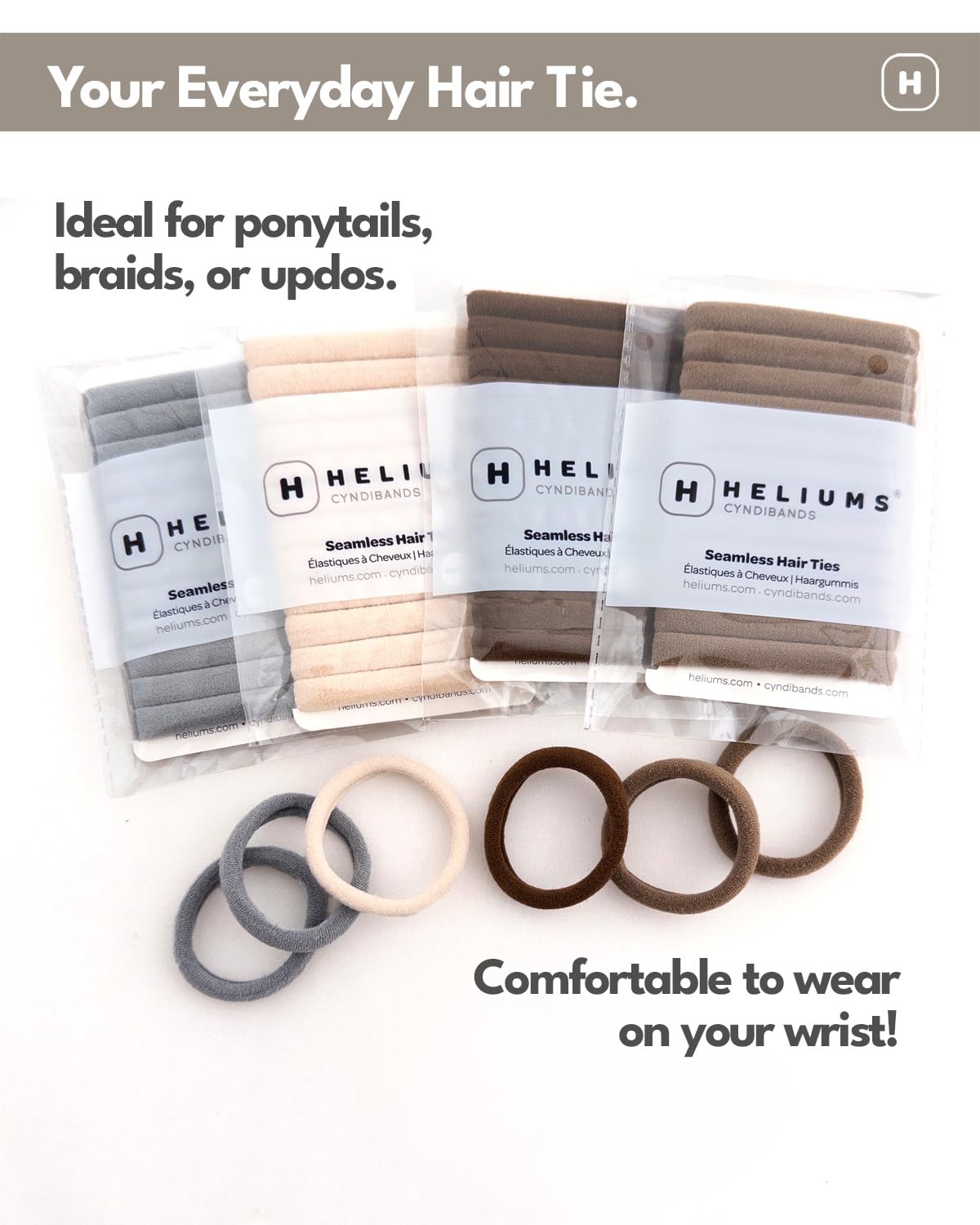 Cyndibands Seamless Hair Ties - Light Brown - Gentle Hair Ties No Damage, Standard Size 1.5 Inch, Soft and Stretchy Nylon Fabric