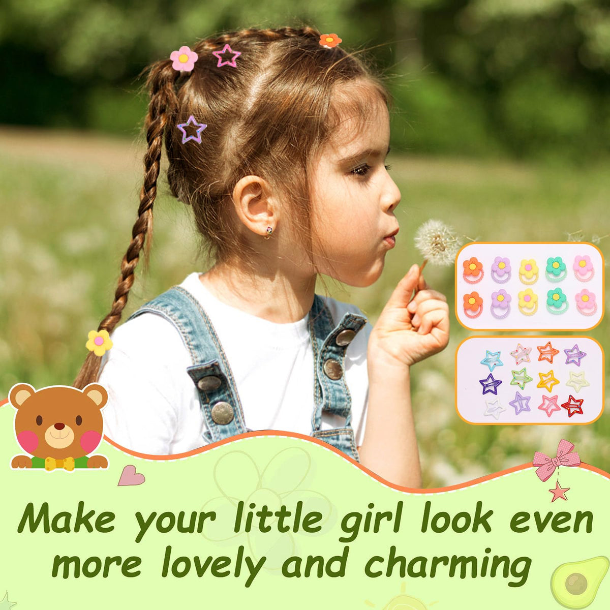 Small Elastic Hair Ties Hair Accessories for Girls,Colorful Baby Rubber Hair Bands Set with Hair Clips Hair Styling Tools