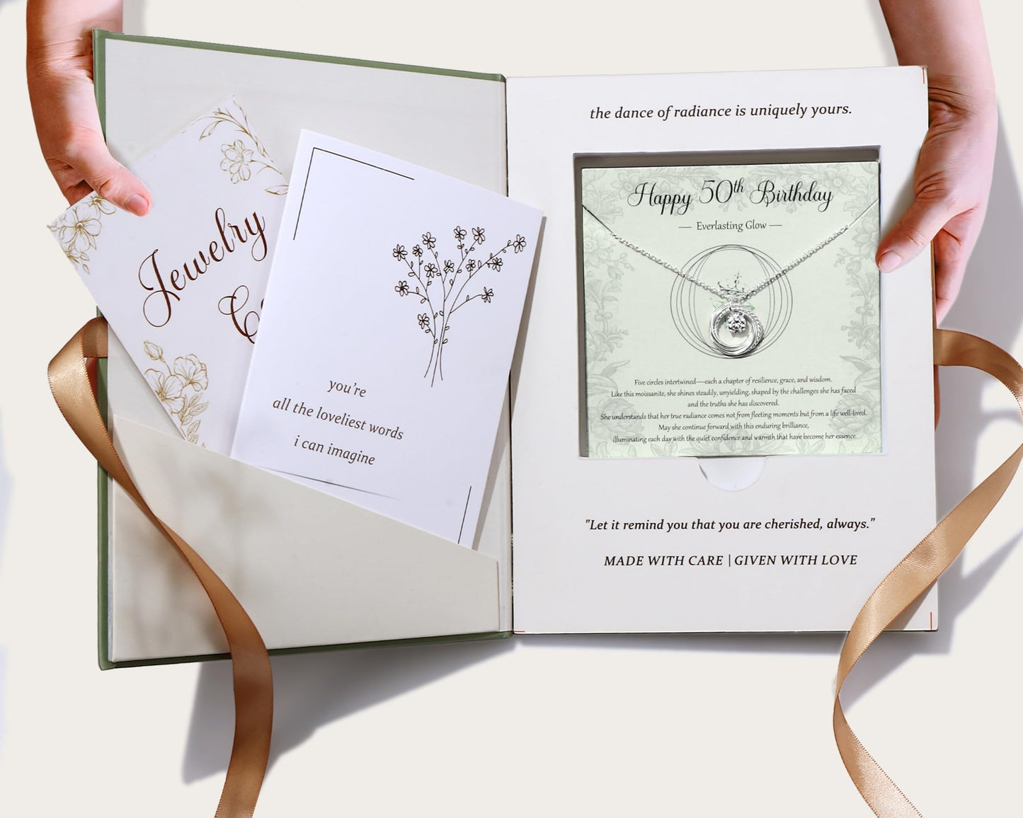 Krfy Birthday Gifts for Women Unique - 925 Sterling Silver Necklace with Moissanite 50th Birthday Gifts for Women 50 Years Old Birthday Card Present for Her Mom Wife Friend Female Turning 50s