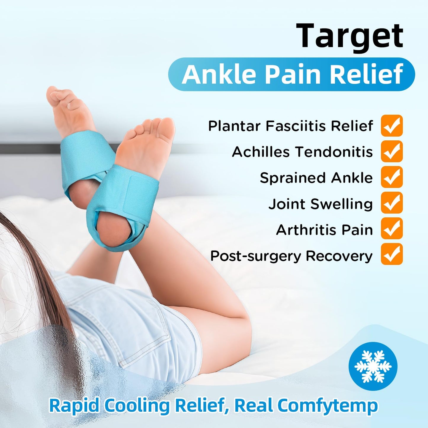 Comfytemp Ankle Ice Pack Wrap for Swelling, Plantar Fasciitis, Foot Pain Relief, FSA Eligible HSA, Gel Pack for Injuries Reusable, Hot Cold Compress for Achilles Tendonitis, Sprain Ankles, Gift, 2 Pcs