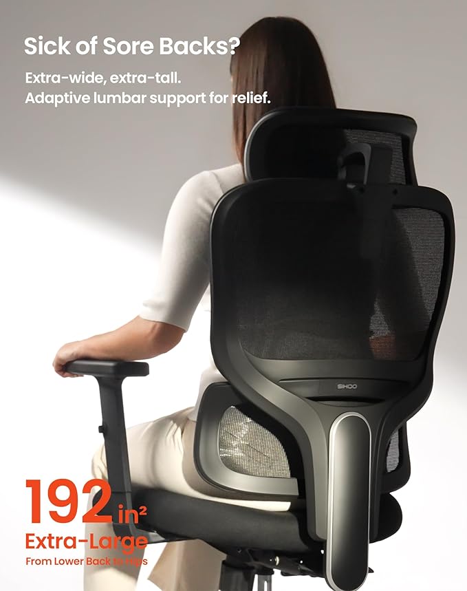 SIHOO M56C Ergonomic Office Chair, High Back Desk Chair, Lumbar Support, Swivel Computer Task Chair with Adjustable Headrest, Tilt Function,Black