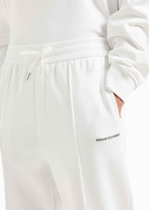 Armani Exchange Men's Cotton French Terry Sweatpants with Front Pleat Detail, Off White, X-Large