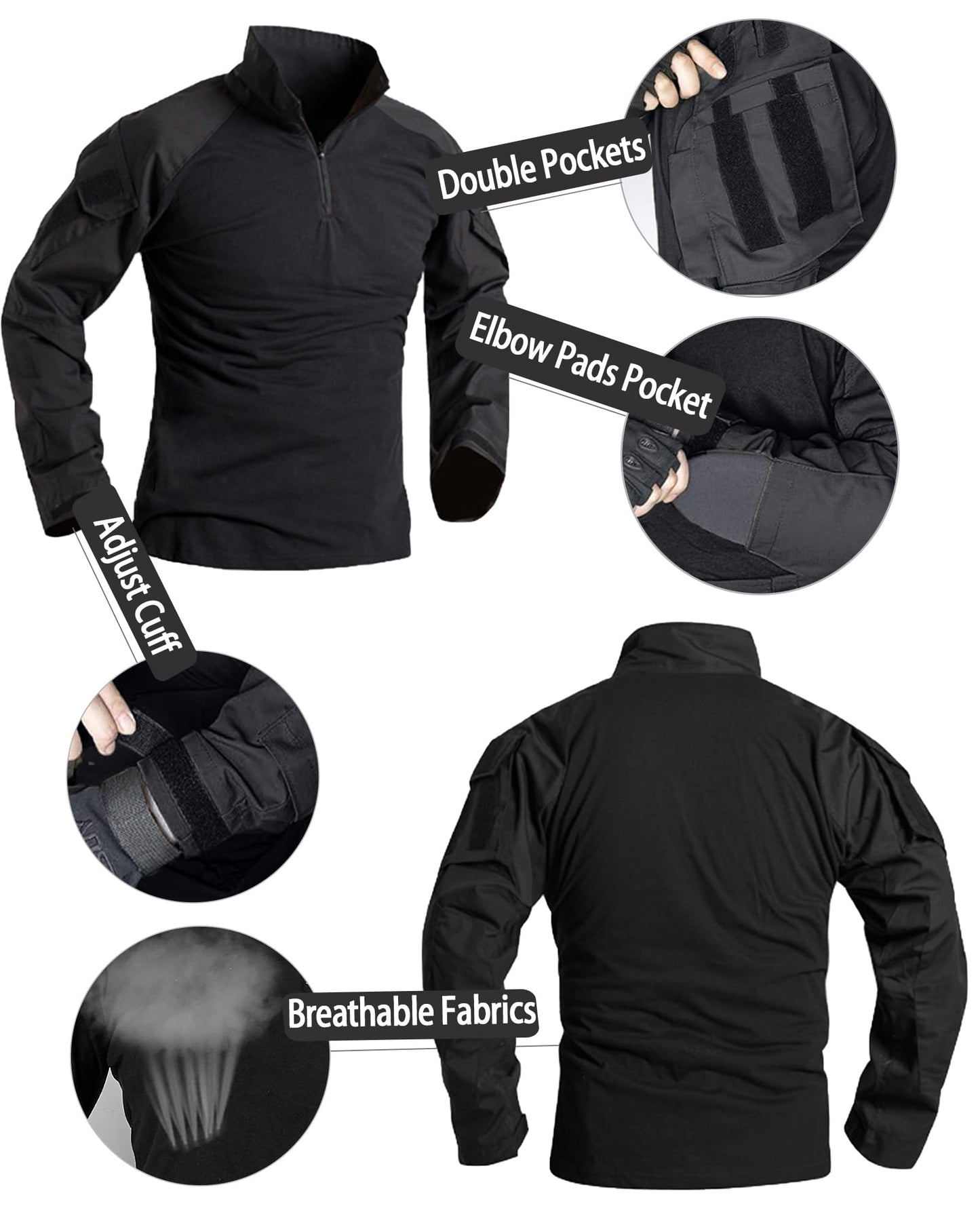 YKS JOOB Mens G3 Combat Uniform Set Tactical Combat Shirt and Pants Suit Hunting Paintball Airsoft Apparel Black S
