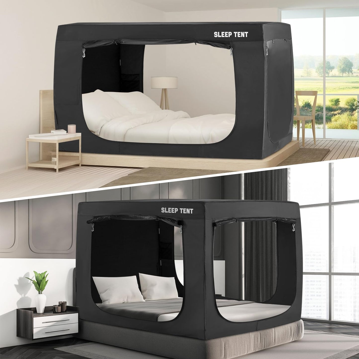 BORNA Bed Tent Bed Canopy Bunk Twin Size for Adult and Kids,Portable Sleeping Tents Dream Tents Indoor for Kids and Adult, Breathable Privacy Space on Bed with Three Doors (Mattress Not Included)