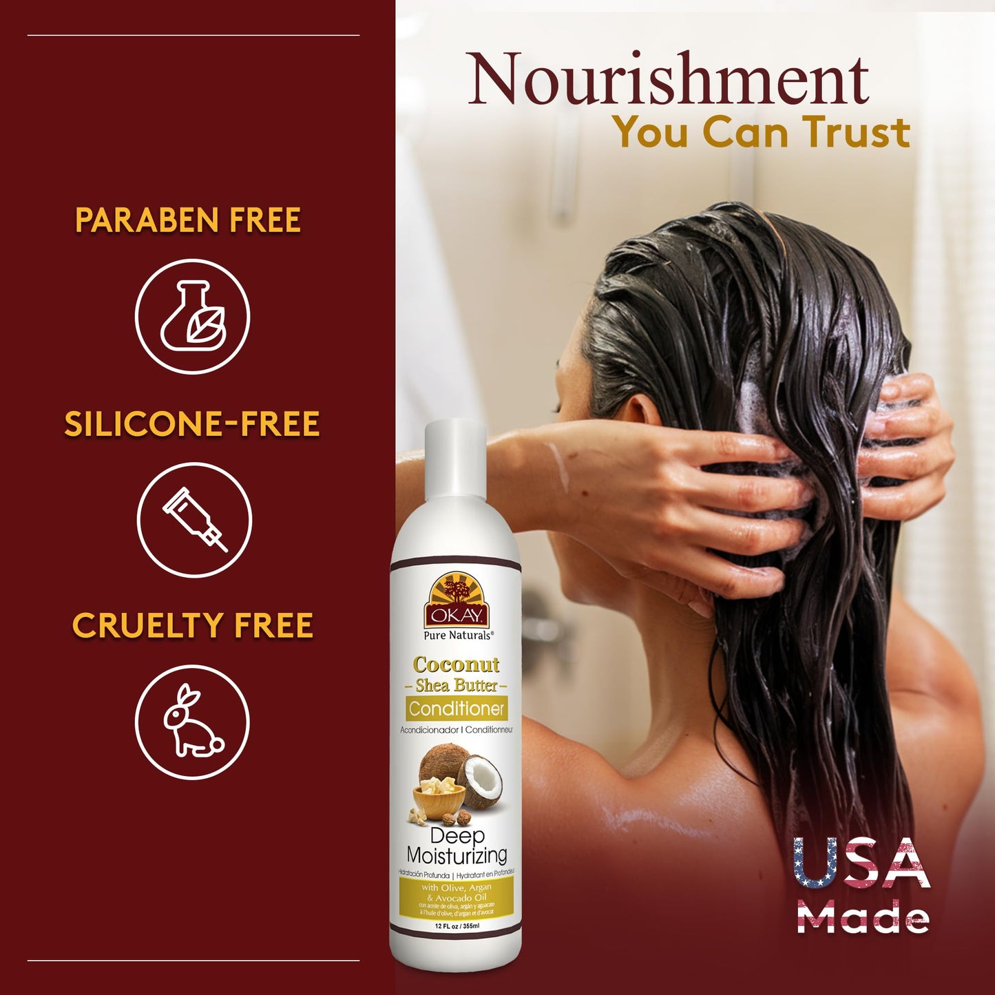 OKAY | Coconut & Shea Butter Conditioner | For All Hair Types & Textures | Fortify - Strengthen - Revitalize | With Olive, Argan