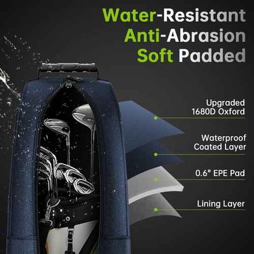 APTY Padded Golf Club Travel Bag with Wheels, Golf Luggage Case Cover for Airline - with Adjustable Support Rod, Luggage Lock, Waterproof Coating Layer, 1680D Wear-Resistant Oxford, Blue