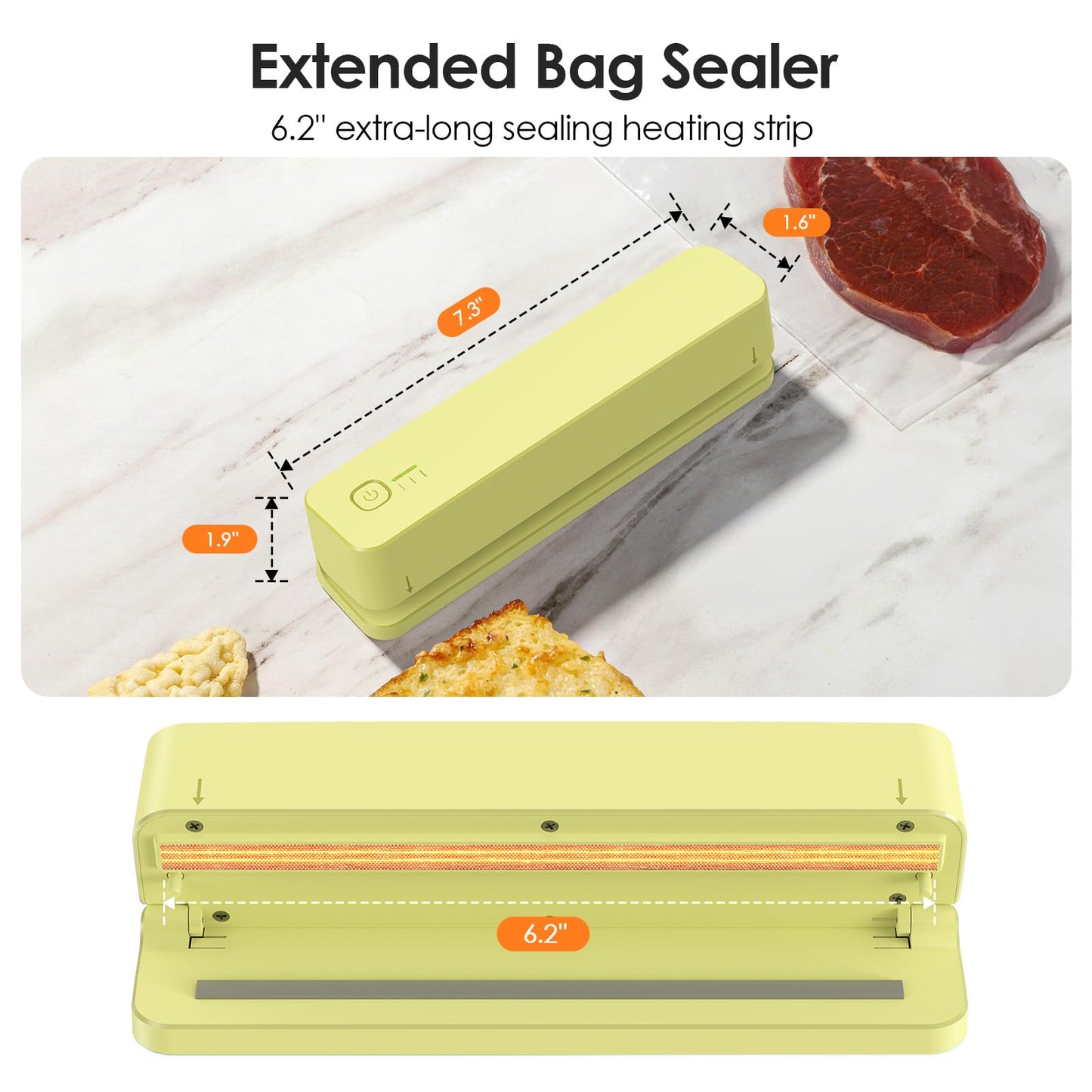 FEPPO Bag Sealer, 3000mAh Rechargeable Mini Bag Sealer with 6.2" Heating Strip, Heat Seal Portable 3 Adjustable Gears Quick Heat Sealer for Chips Snacks Candies Bags Food Storage