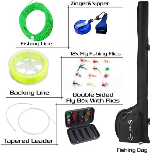 Sougayilang Standard Fly Fishing Combo Starter Kit, 5/6 Weight 9' Fly Rod with SuperPolymer Handle, Accessories, Carrying Case, Fly Box Case & Fishing Flies- Blue