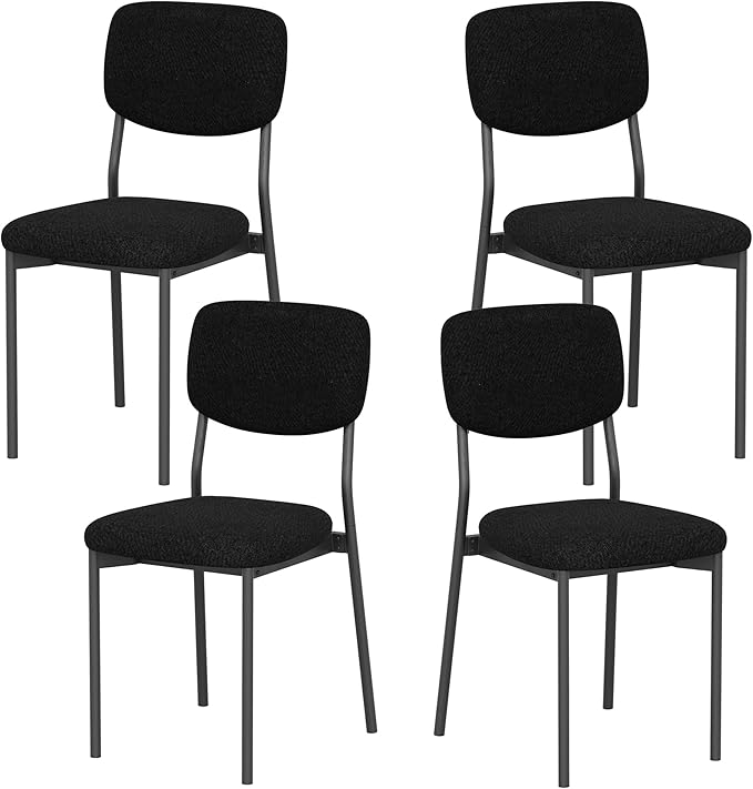 Einhomn Upholstered Dining Chairs Set of 4, Stackable Modern Dining Room Chairs, Kitchen Chairs w/Soft Velvet Backrest & Sturdy Metal Legs for Restaurant, Living Room, Black