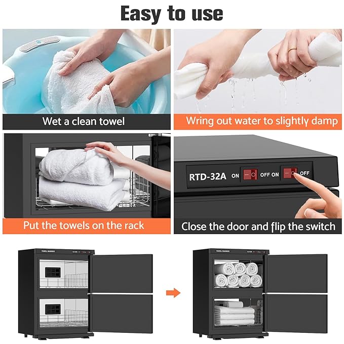 Large 32L Hot Towel Warmer Cabinet for Estheticians, Professional Double Door Towel Heater for Massage, Babers, Facial Spa, Hair Salon, Bathroom
