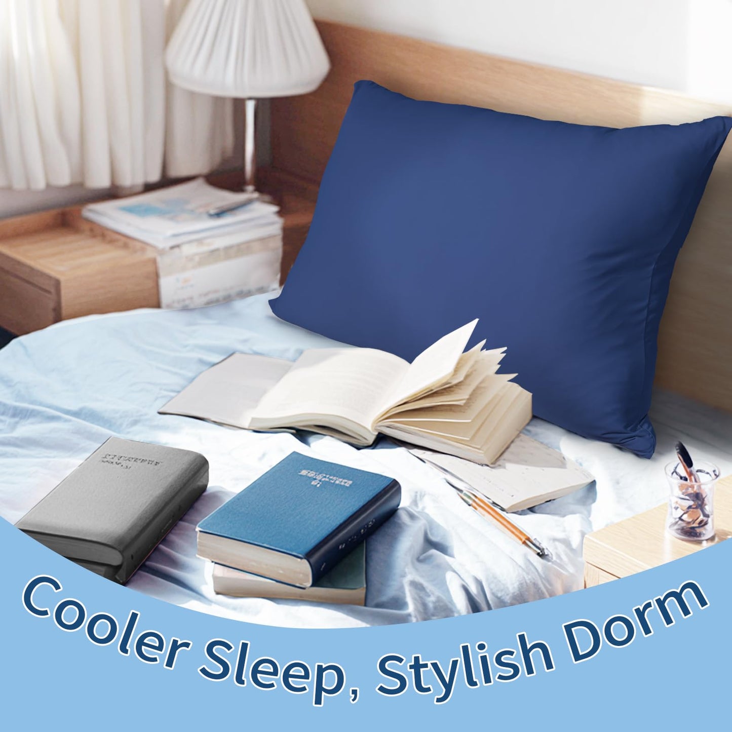 Cooling Pillow Cases for Hot Sleepers and Night Sweats, Ice Cool Pillowcases Queen Size Set of 2 for Hair Skin Silky Luxury Cover with Envelope Closure, Dorm Essentials for Deco, Royal Blue,20"Γ30"