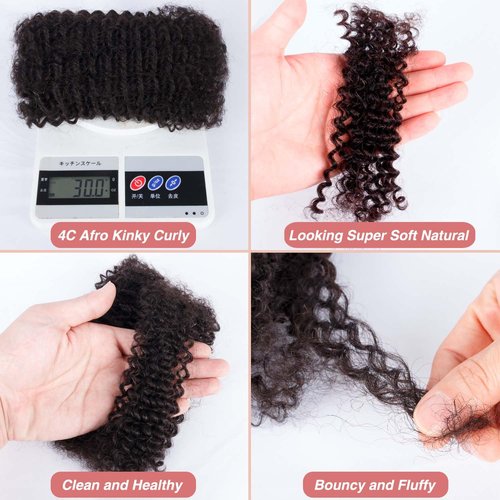 Afro Kinkys Bulk Human Hair for Braid Braiding Mini Twist Locs Dreadlock Extensions Afro Kinky-Curly Human Braiding Hair Bundles For Men Women Kids 14 Inch 4 Bulk 120g 1B Natural Black Easy to Install