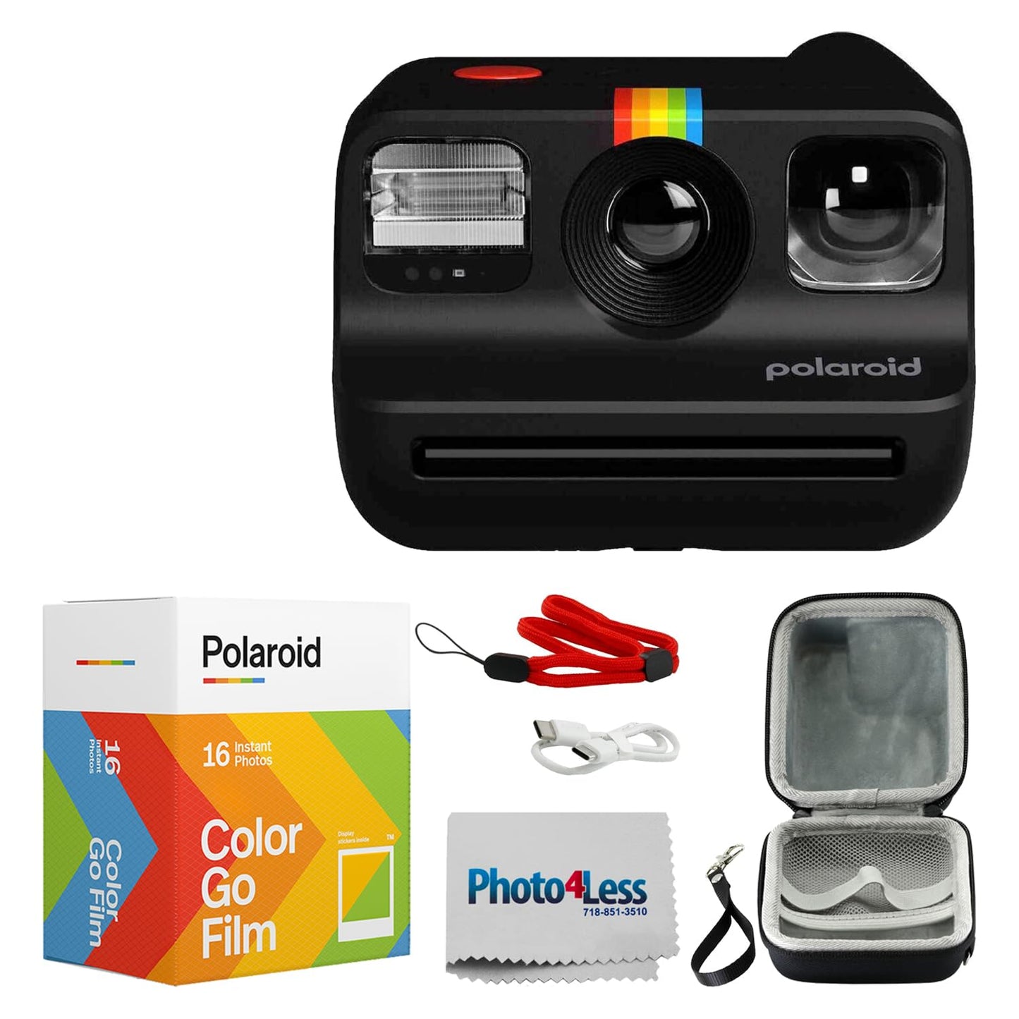 Polaroid Go Generation 2 Instant Film mini Camera (Black) Bundled with Polaroid GO Color Film Double Pack, Hard Carrying Case, L
