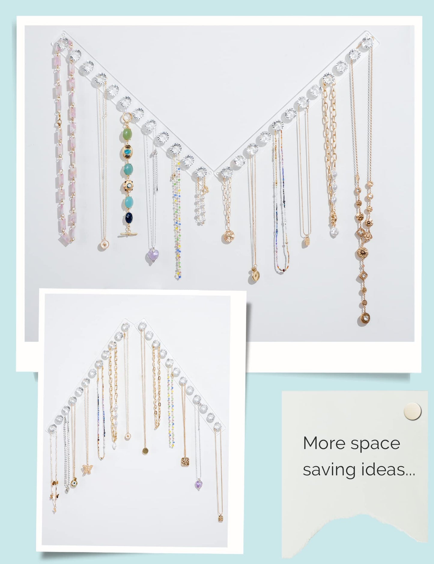 Mymazn 4 Pack Acrylic Necklaces Holder Hanging Jewelry Organizer Wall Mounted Necklace Hangers with 12 Hooks, Clear Jewelry Hang