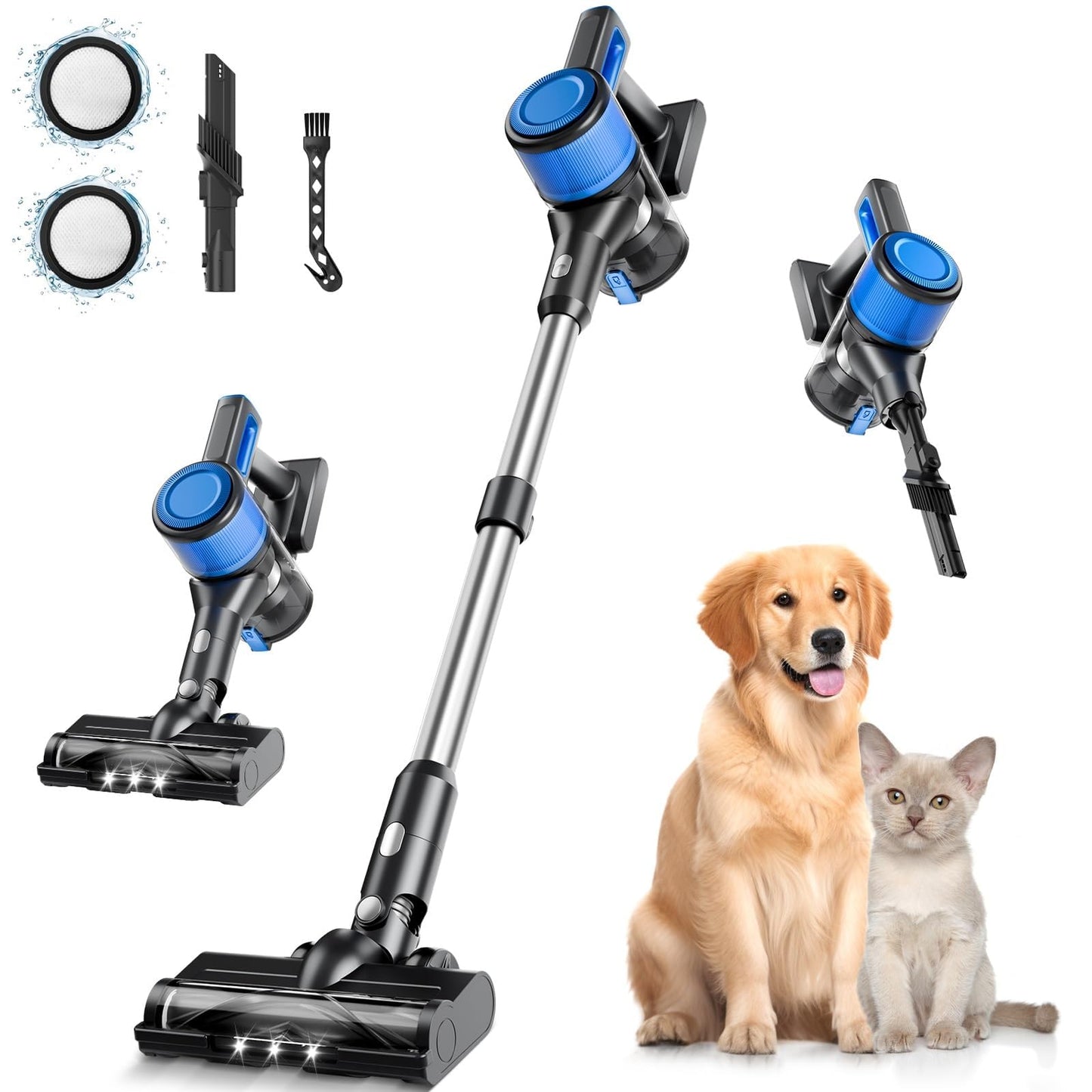 BSNAW Cordless Vacuum Cleaner for Home, 8-in-1 Lightweight Stick Vacuum with 45Mins Runtime, Powerful Suction, Anti-Tangle, Rech