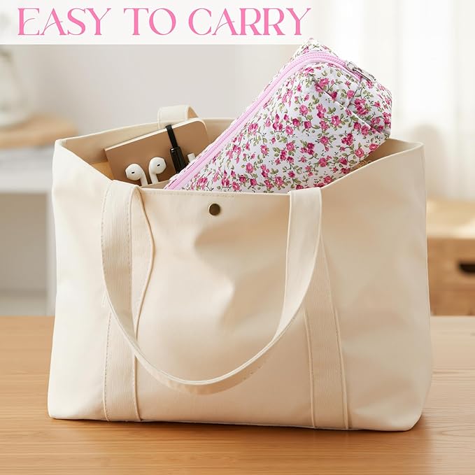 Paterr Aesthetic Floral Makeup Bag Travel Cosmetic Bag for Women Gift Christmas Portable Quilted Makeup Pouch Cotton Pencil Case Kawaii Cute Toiletry Organizer Case for Women Girls(Red Floral)