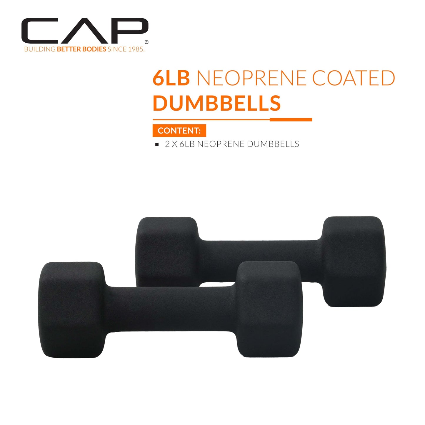 CAP Barbell 6 LB Neoprene Dumbbell Hand Weights - Pair | Black