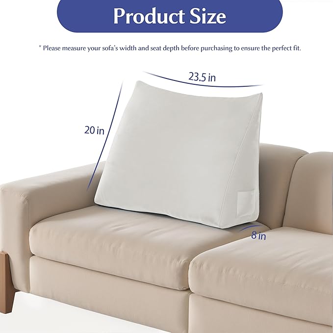 WOWMAX Back Pillow for Bed Sitting up-Bed Wedge Pillow Back Support Pillows for Bed & Sofa Couch, Velvet(100% Cotton), White