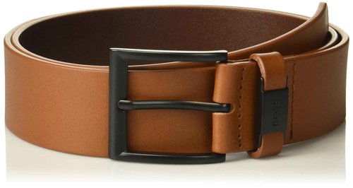 BOSS Smooth Leather Belt with Engraved Metal Plate Logo