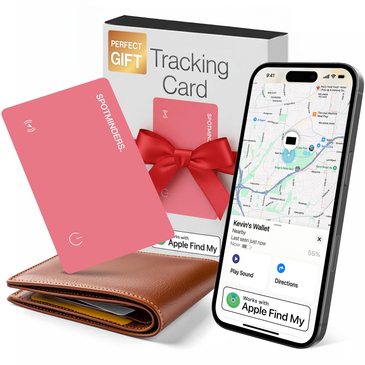 SPOTMINDERS Apple MFi Certified Wallet Tracker for Valentines Day Gifts for Women (iOS Only) Works with Apple Find My IP68 Recha