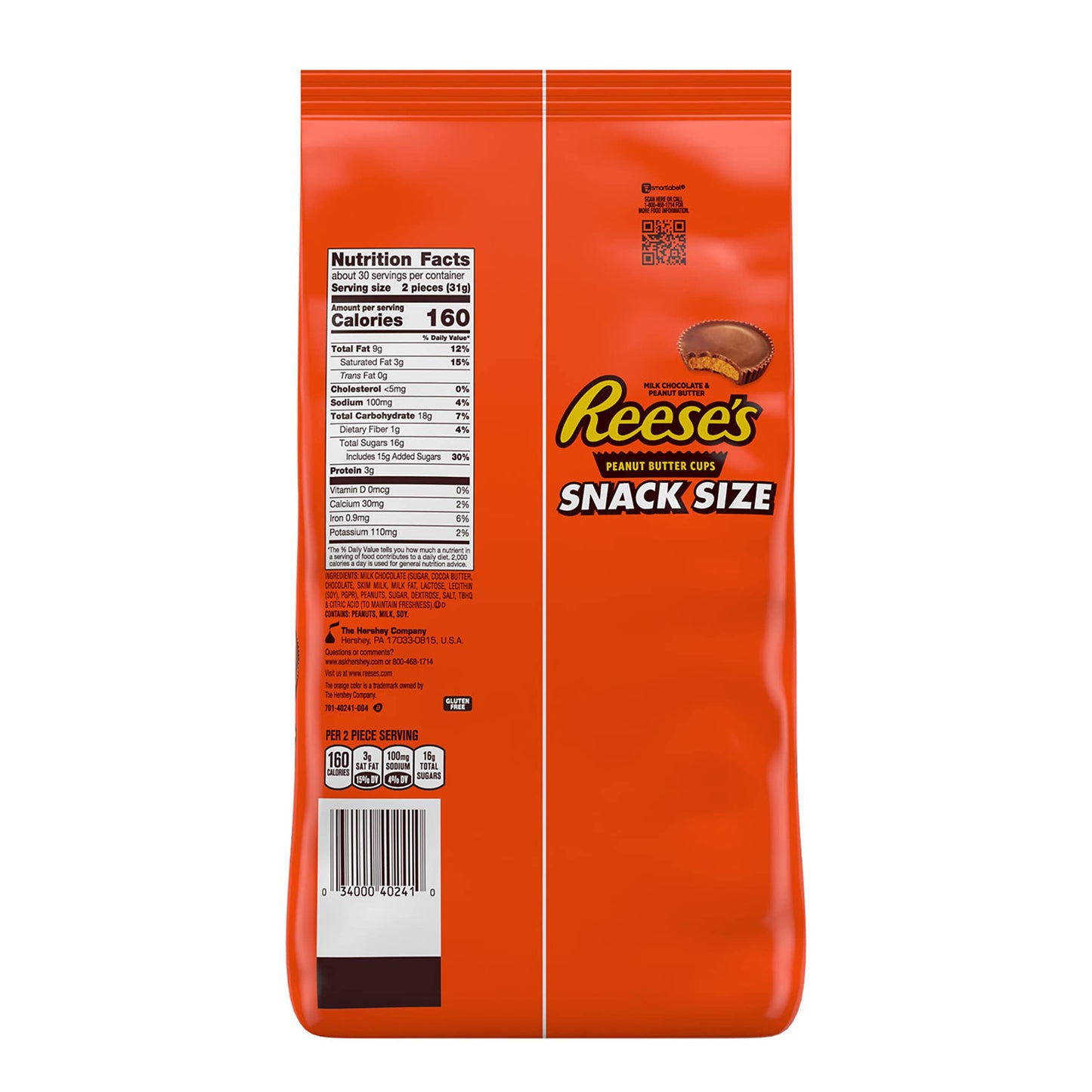 REESE'S Milk Chocolate Snack Size Peanut Butter Cups, Candy Bag, Halloween Candy, 33 oz (60 Pieces)