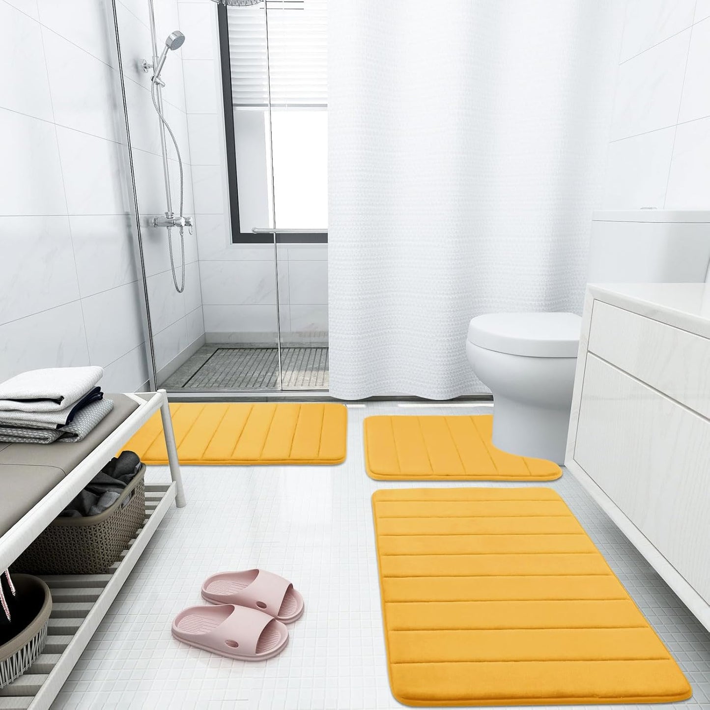 Buganda Memory Foam Bath Mat, 47" x 24", Ultra Soft and Non-Slip Bathroom Rugs, Water Absorbent and Machine Washable Bath Rug Runner for Bathroom, Shower, and Tub, Yellow