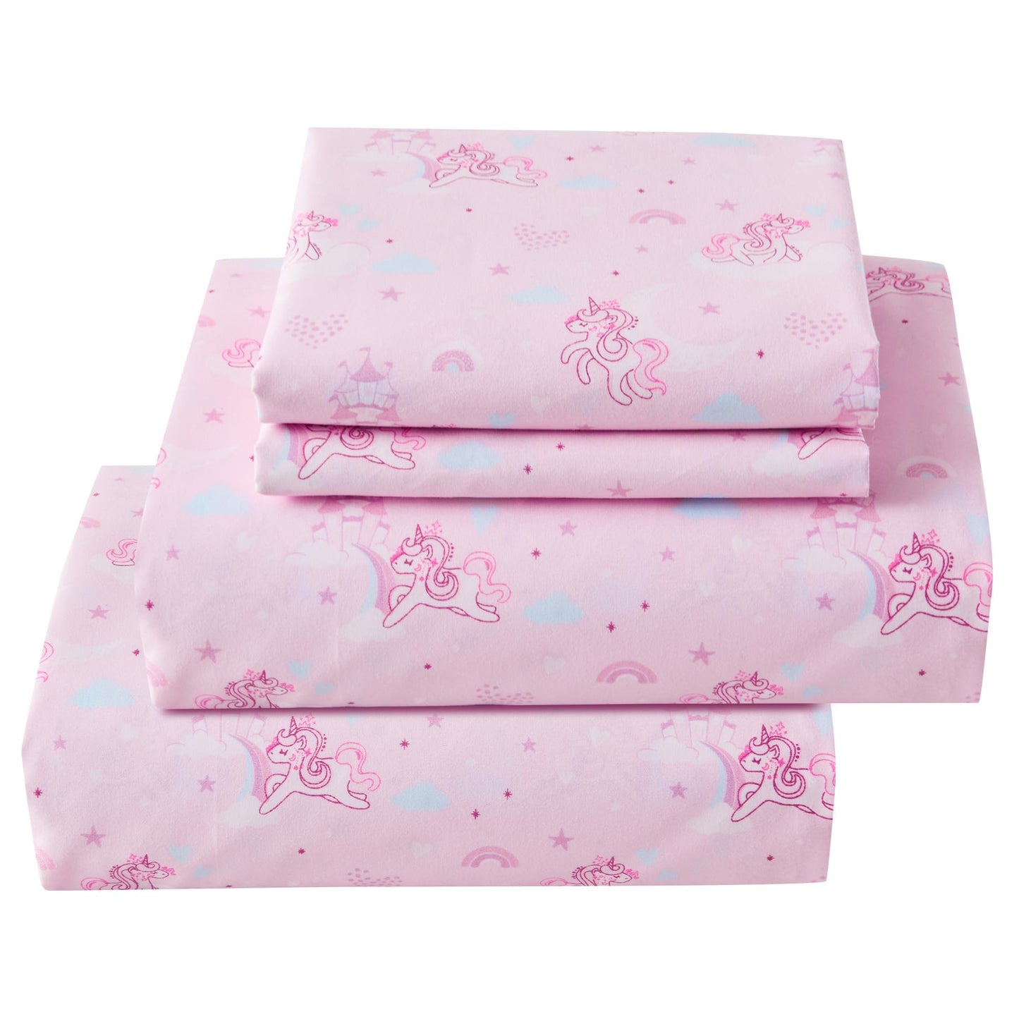 Softan Kids Bed Sheet Set, Girls Full Size Sheets, Microfiber Fitted Sheet and Pillowcase, Breathable and Silky Soft, 4 Piece Purple Unicorn Printed Full Bed Sheet