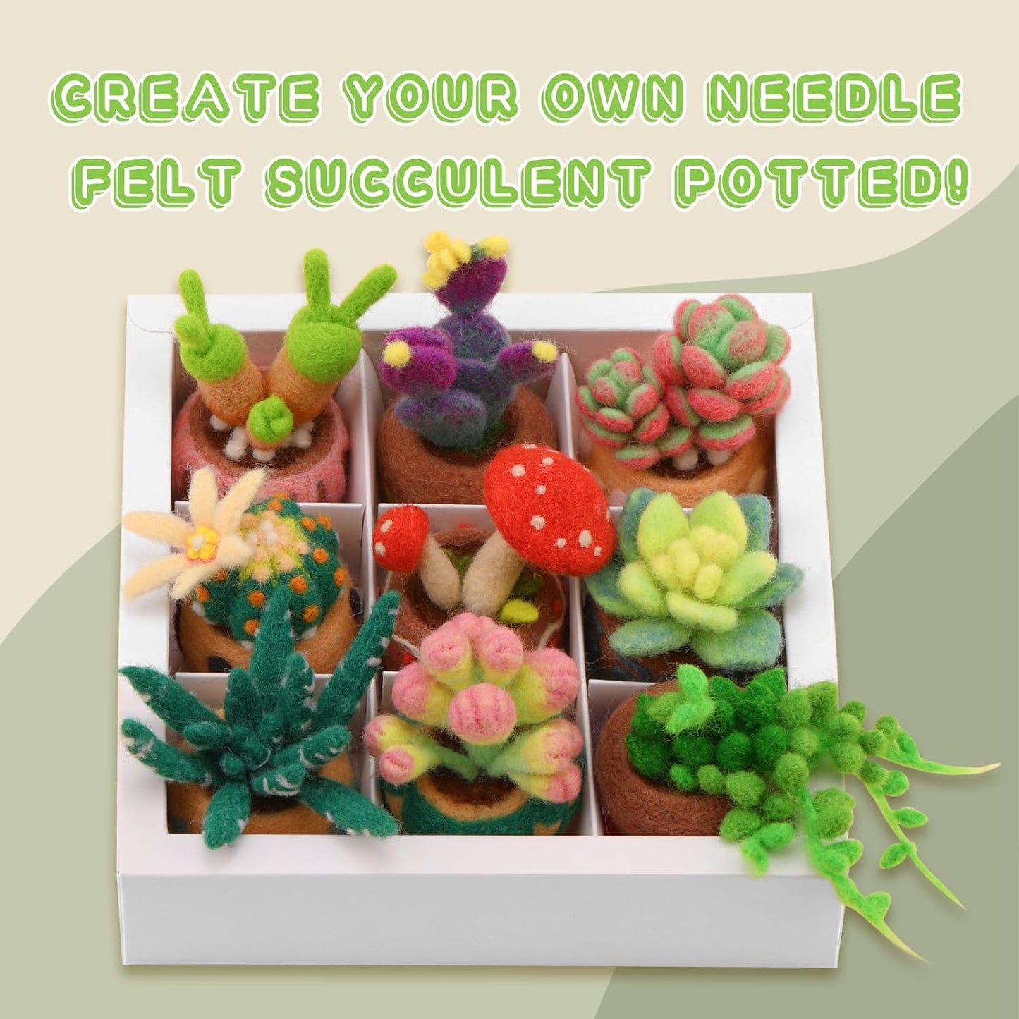 Yizzvb Needle Felting Kit, 9 Pcs Succulent Needle Felt Beginner Kits, Wool Felting Kit Including Wool Roving, Felting Pad, Felting Needles and Instructions for DIY Craft Home Decoration