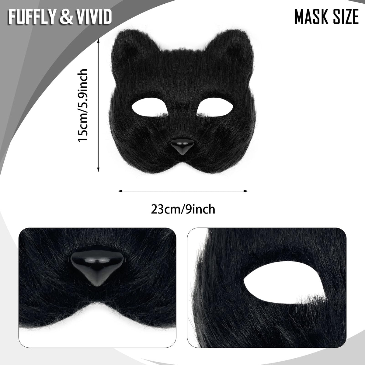 HyperFun Therian Mask and Tail Set Furry Fox Cat Mask Gloves Cosplay Costume Halloween Party (Black)