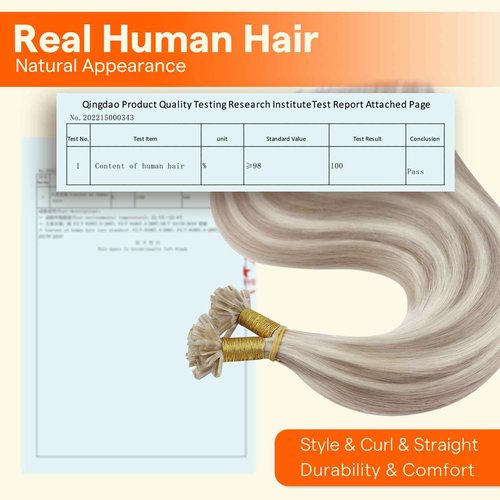 Full Shine U Tip Hair Extensions 20 Inch 50 Grams Color 18 Ash Blonde Highlighted 613 Bleach Blonde Keratin Tip Hair Extensions Human Hair Fusion Extensions Natural Remy Hair
