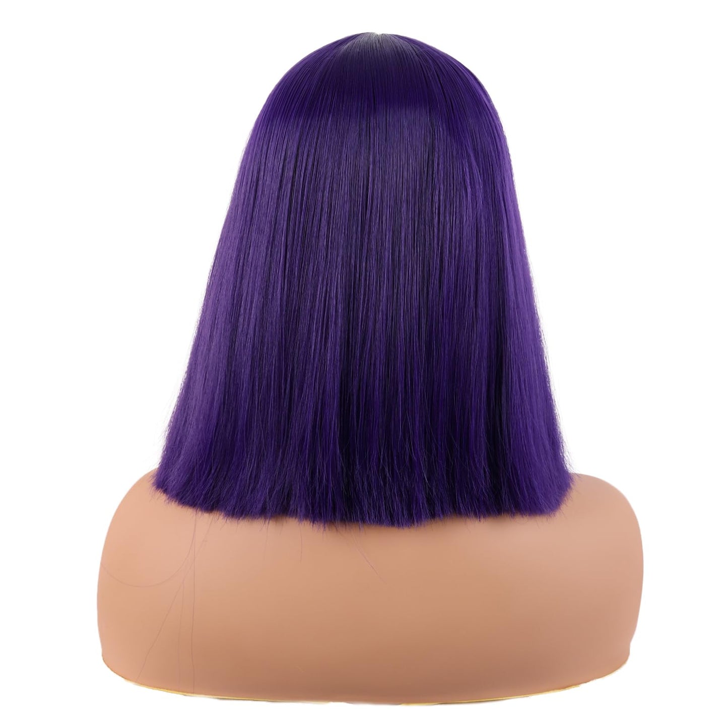MapofBeauty 12 Inch/30 cm Straight Bob Flat Bangs Short Colorful Synthetic Hair Cosplay Party Wig (Dark Purple)