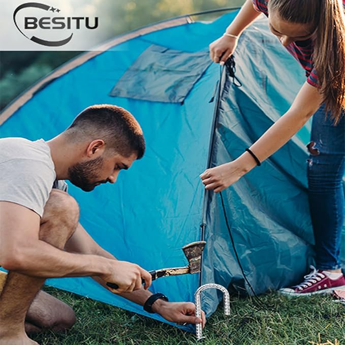 Besitu 12 inch Stakes Heavy Duty 100-Pack J Hook Metal Fence Stake for Dogs Digging Tent and Outdoor Decorations Inflatables Rebar Metal Spikes for Ground