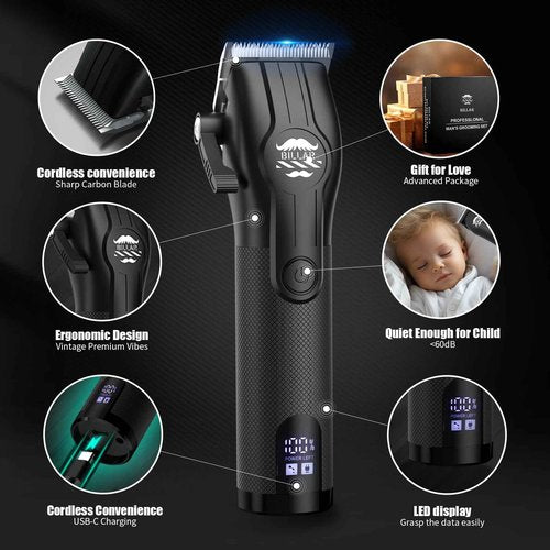 BILLAR Professional Barber Clippers and Trimmer Set - Foil Shaver Professional Hair Clippers for Men, Mens Cordless Hair Clipper for Barbers Haircut Kit(Black)