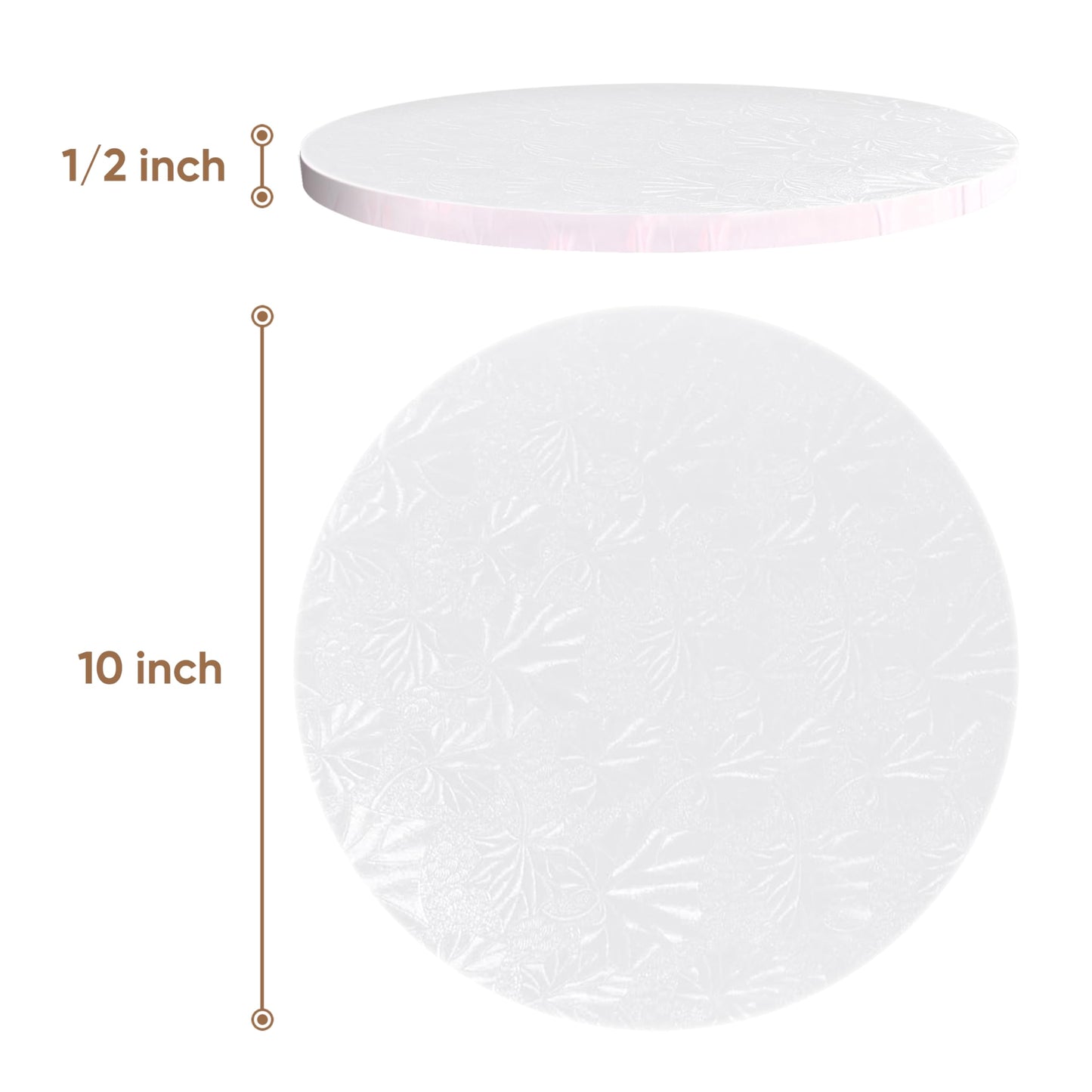 Cakebon Round Cake Boards - Sturdy 1/2 Thick Drums - 10 Inch Professional Smooth Straight Edges White 1-Pack