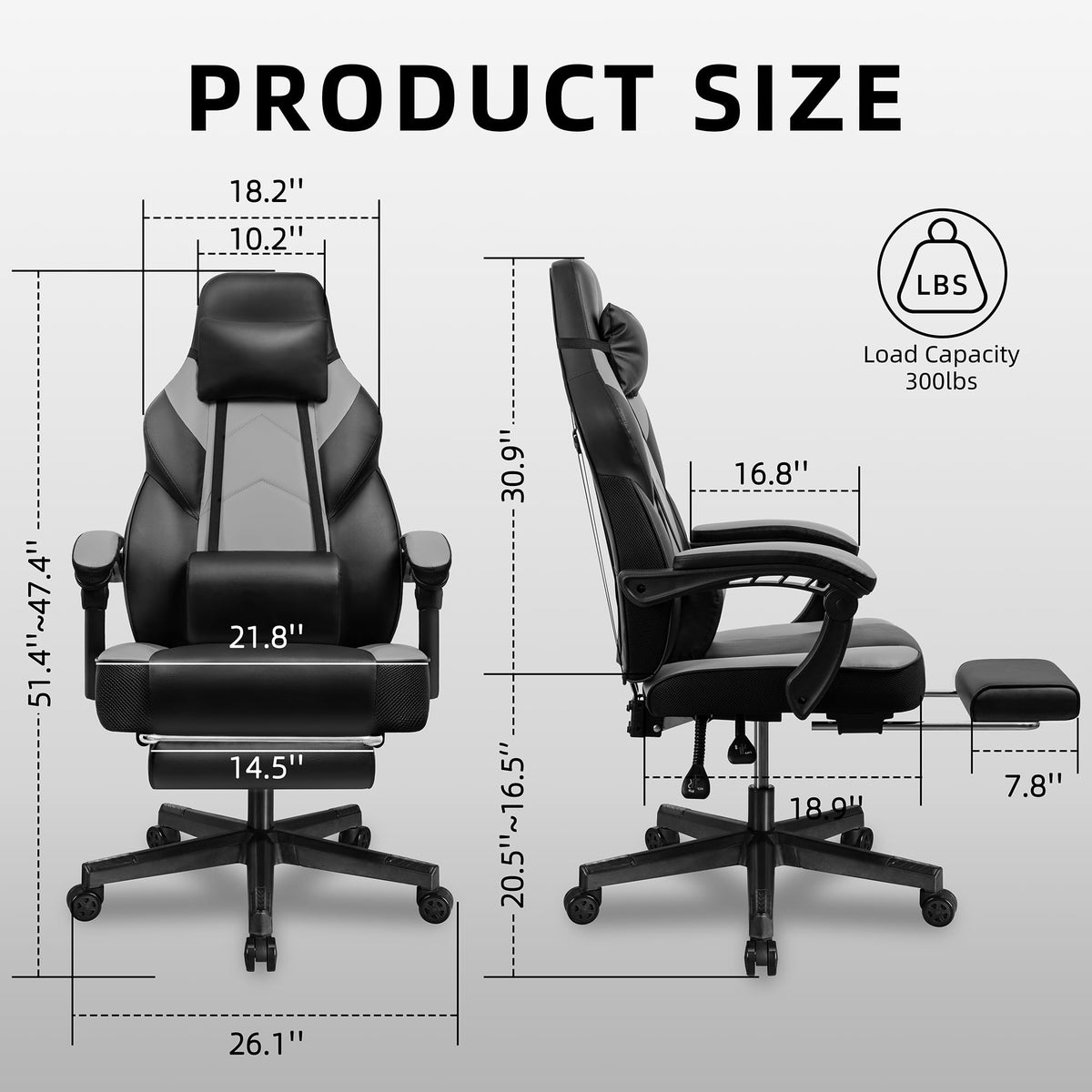 Shintenchi Gaming Chair,Video Game Chair with footrest and Massage Lumbar Support,Height Adjustable Game Chair with 360°Swivel Seat Ergonomic Computer Chair with Headrest for Office or Gaming(Grey)
