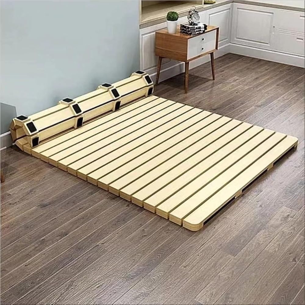 Breathable Bed Plate Solid Wood Futon Frame FoldingFolding Bed Frame - Portable Rollable Hard Bed Board with Slatted Design for Tatami Mat Use in Bedrooms & Living Rooms,(78.7 * 35.4in)