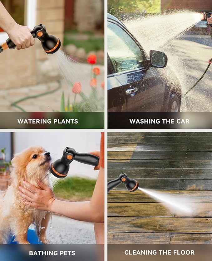 SUNPOW Retractable Garden Hose Reel - 1/2 inch x 50ft Wall Mounted Hose Reel with 3/4 inch Brass Fitting & 10 Function Sprayer Nozzle - Any Length Lock, Auto Rewind System, 180ยฐSwivel Bracket - Grey