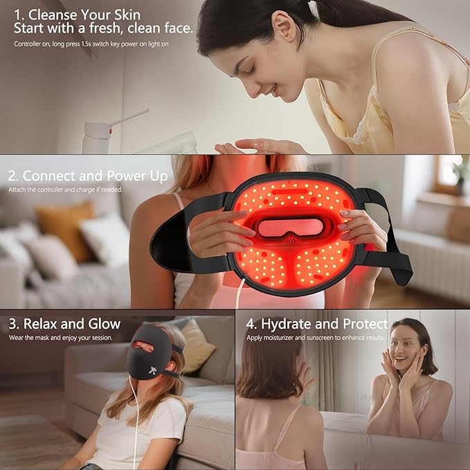 Red Light Therapy Mask for Face, LED Face Mask, Infrared & Red Light Therapy for Face, Portable Redlight Facial Device
