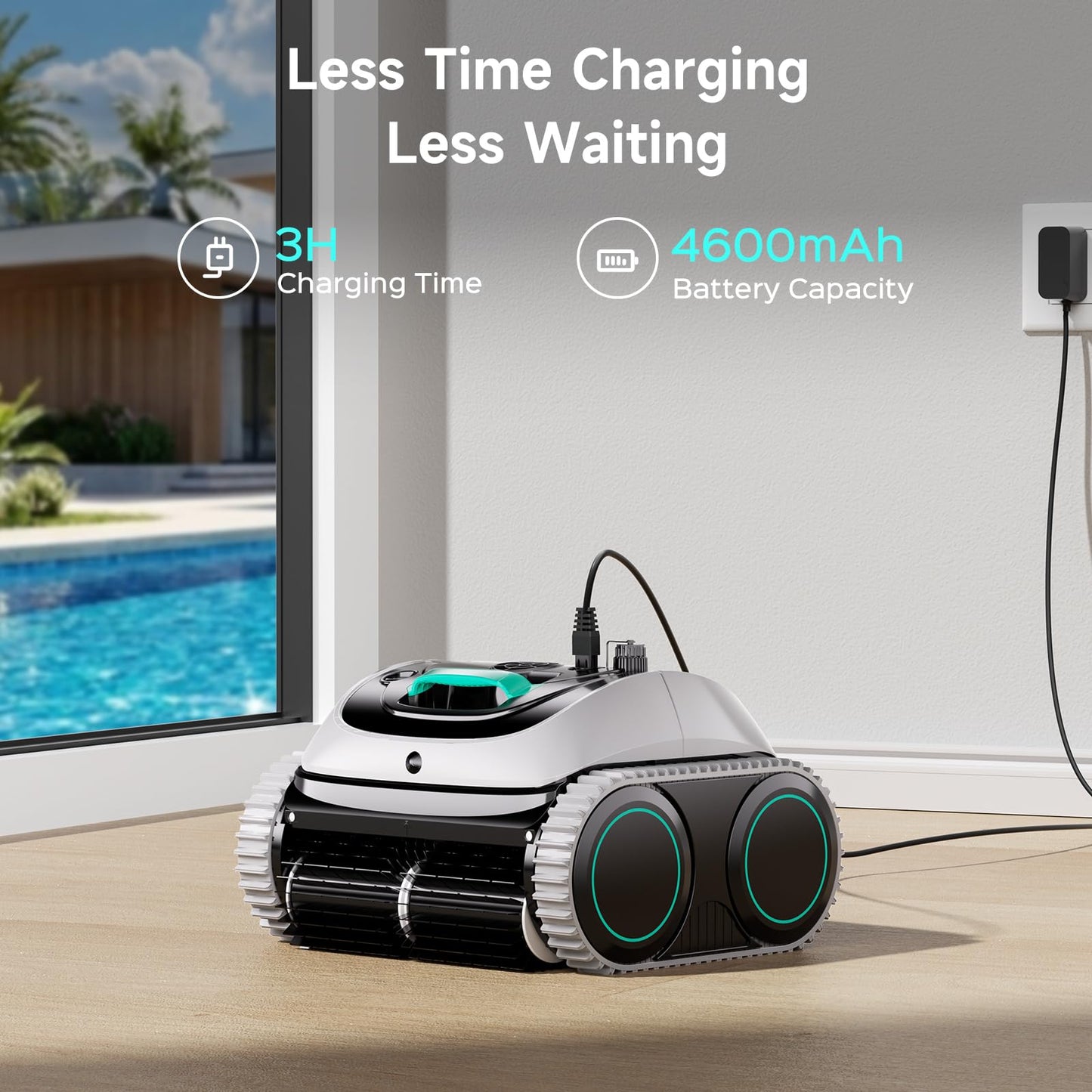 WYBOT C1 Cordless Robotic Pool Vacuum for Inground Pools, Above Ground Pool Cleaner 4-in-1 Wall & Waterline Cleaning Up to 1,614sq.ft, 150mins Smart Navigation, App Support (Grey with White)