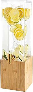 1.25 Gallon Acrylic Beverage Dispenser with Bamboo Stand – Iced Drink Dispenser with Stainless Steel Spigot & Built-in Ice...