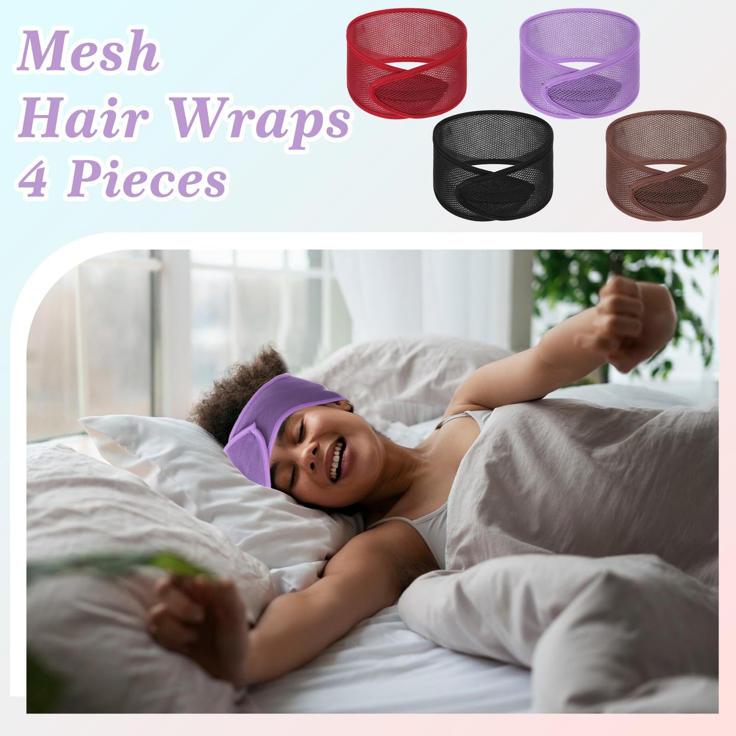 CIATBYYJ 4Pcs Mesh Hair Wraps, Thicker Soft Head Wraps for Black Women, Adjustable Stretchable Wrap Cap for Women Long Short Hai