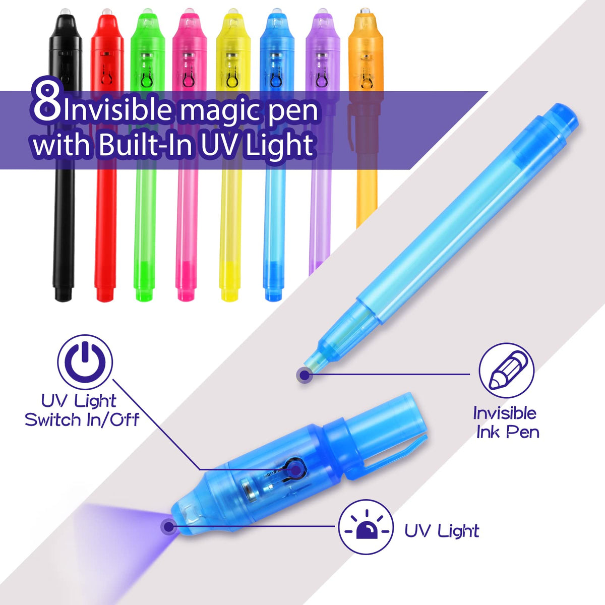WEST STORY 32Pcs Invisible Ink Pen, Spy Pen with UV Light for Kids Magic Party Favors, Magic Pens for Kid Writing Secret Message, Goodies Bags Toy, Kids Party Favors, Class Gift