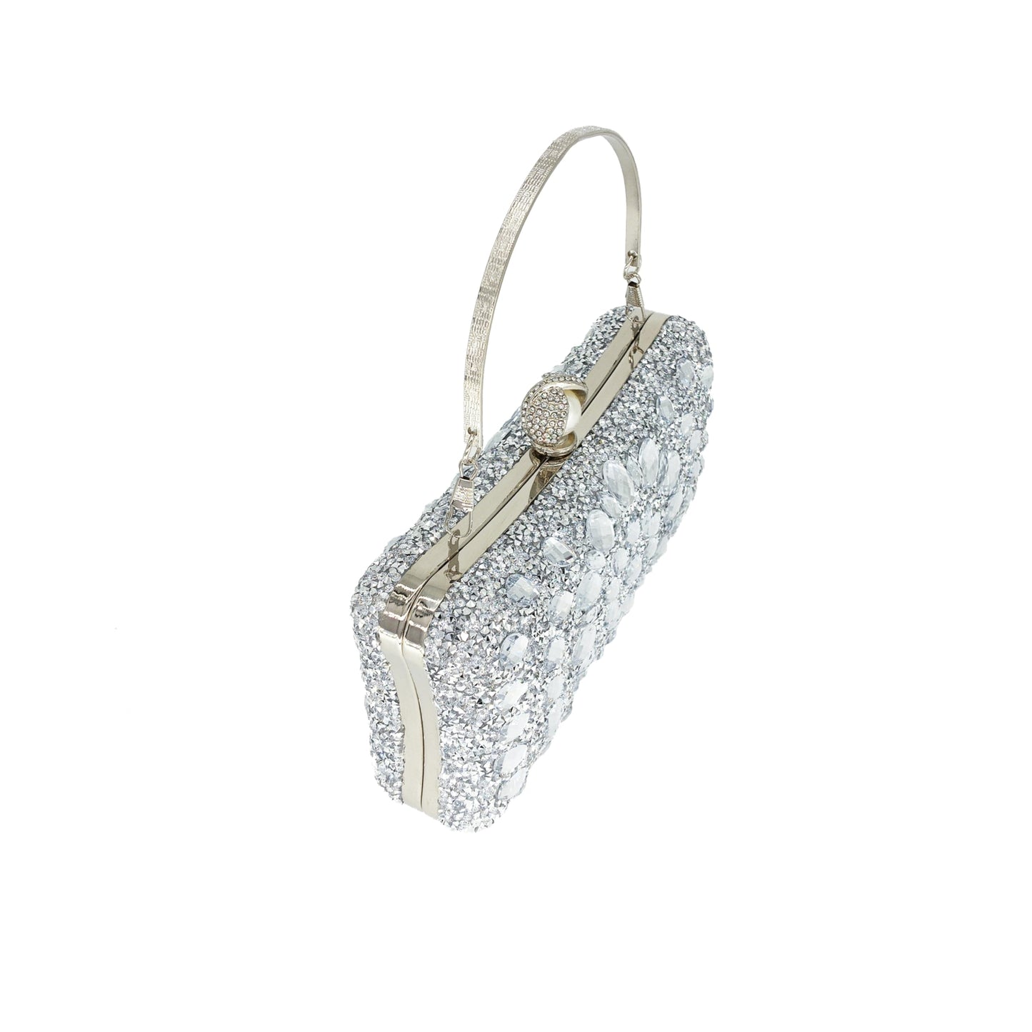 MAIRLOM Rhinestone Clutch Purses for Women Evening Wedding Formal - Pearl Clasp Handbag Crystal Gemstone Bag for Party Prom(Solid Silver)
