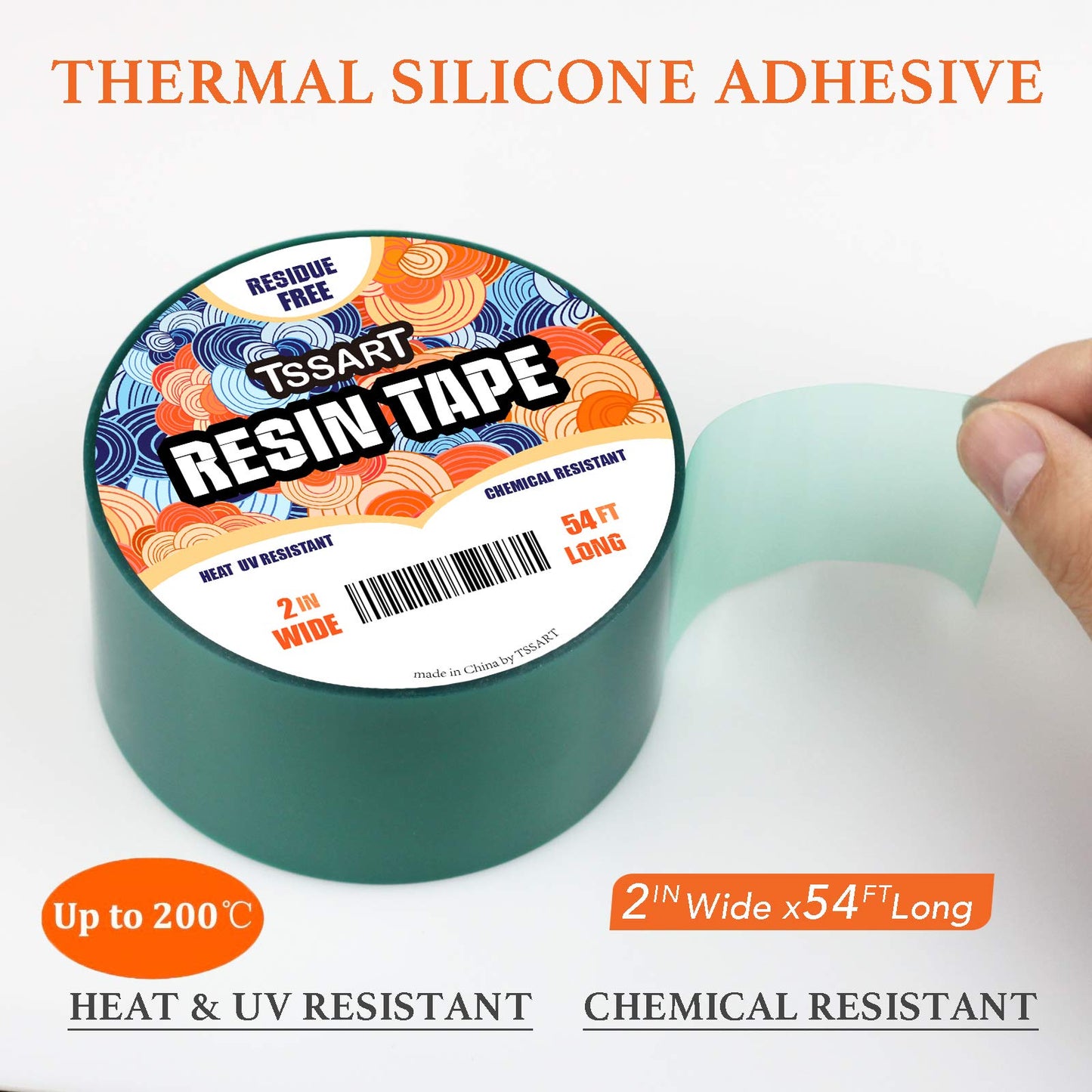 TSSART Resin Tape for Epoxy Resin Molding - Thermal Silicone Adhesive Oxidation and High Temperature Resistance Easy Peeling, Epoxy Release Tape for River Tables - 2 inch Wide 54FT Long