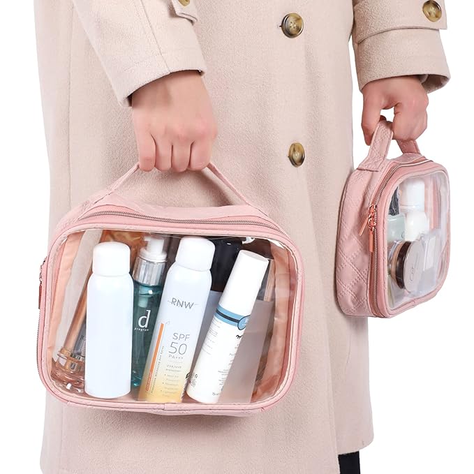 PACKISM Valentines Day Gifts for Him Her - TSA Approved Toiletry Bag - 180° Large Opening Clear Makeup Bags with Handle, Clear Toiletry Bags for Traveling Travel Essentials, Rose Pink