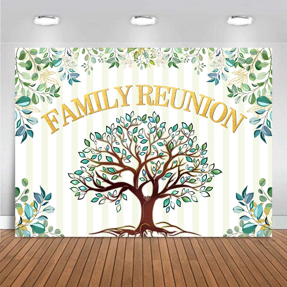 10X7Ft Family Reunion Backdrop Family Tree Leaves Welcome To Our Family Members Photography Background Gathering Gold And Green