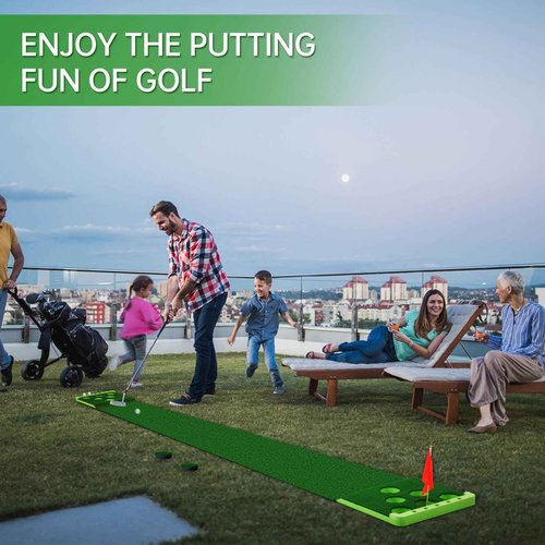 Sagsewful Golf Putting Game Set with Front Border for Indoor & Outdoor,Golf Putting Green Mat Include 4 Balls,1 Portable Bag,2 Flags&Cups,Practice Training Aid for Backyard,Party,Office